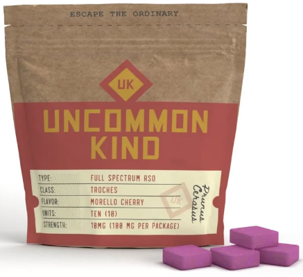 Photograph of product: Uncommon Kind Morello Cherry (H) RSO Troche 10mg (10pk)