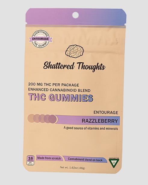 Photograph of product: Shattered Thoughts 200mg Gummies - Entourage Blend Razzleberry