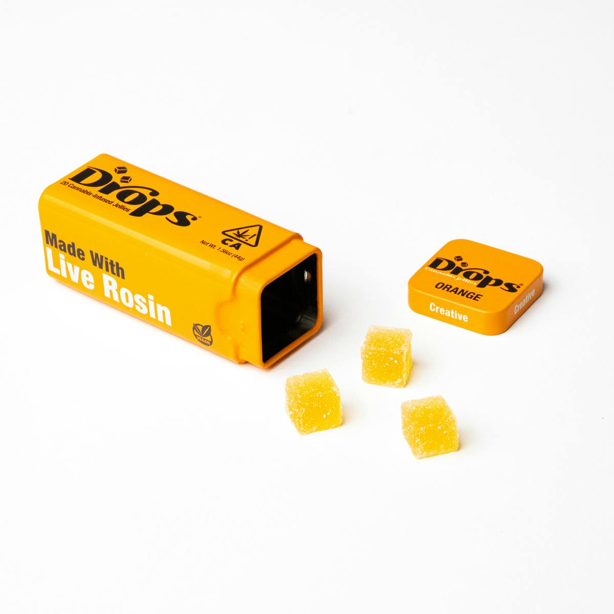 Photograph of product: Drops - Orange TH-oui Bomb - Live Rosin - Gummy - 20ct - 100mg