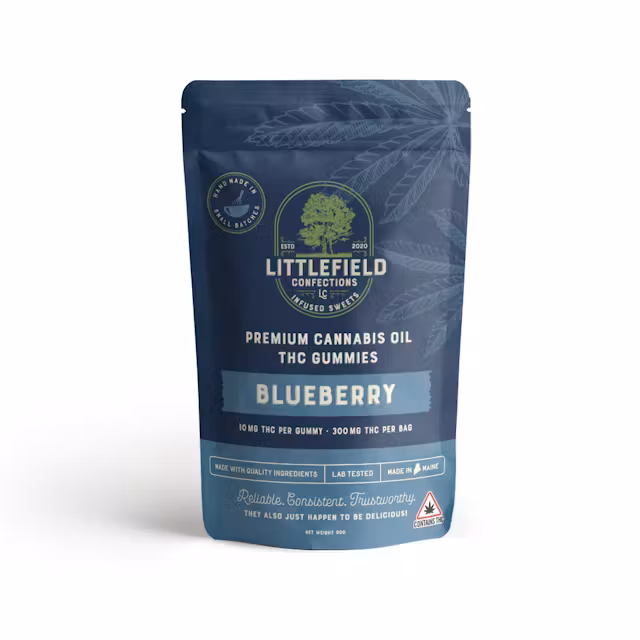 Photograph of product: Littlefield Confections TH-oui Gummies Blueberry 300 MG