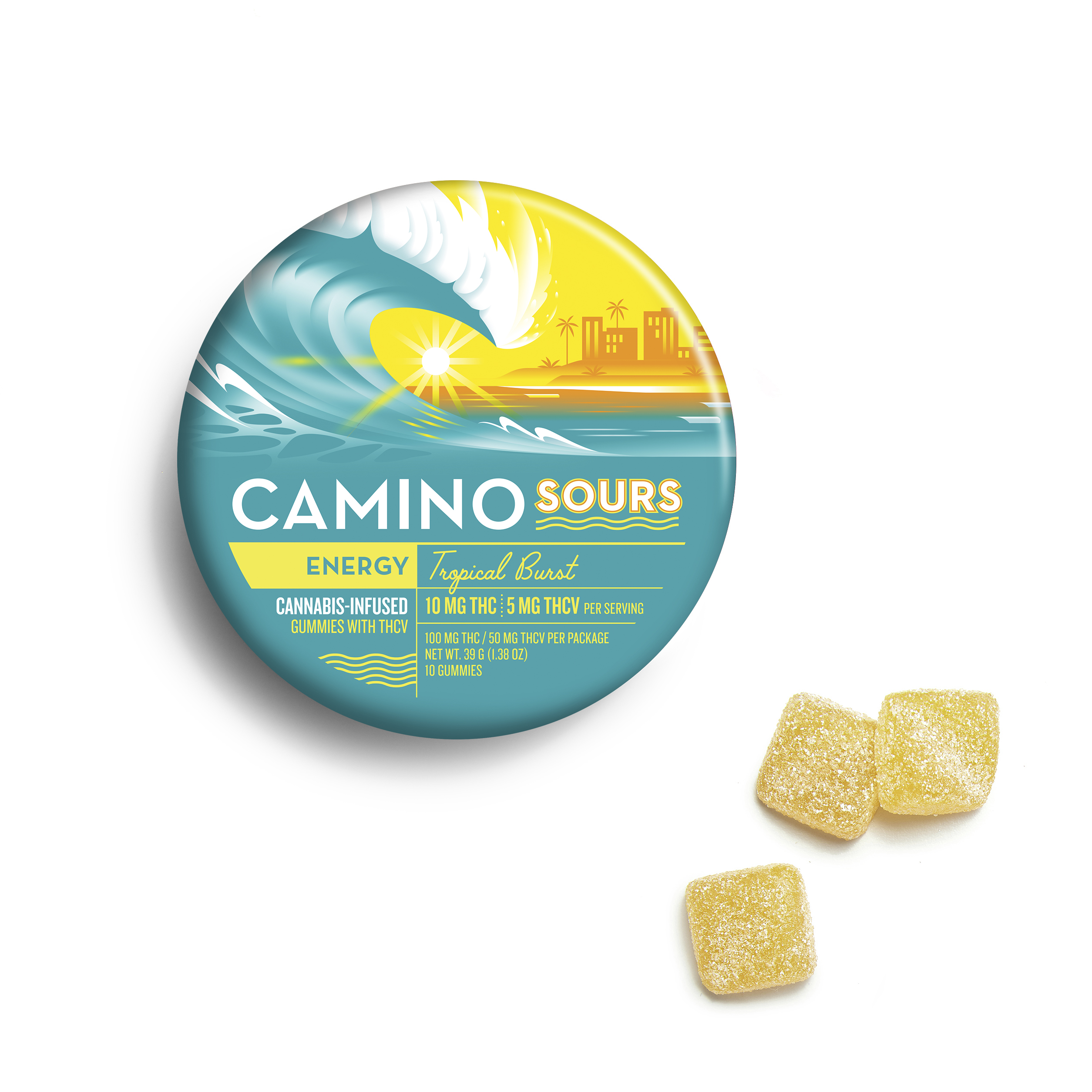 Photograph of product: CAMINO Gummies 100mg: Sour Tropical Burst 2:1 THC:THCV 10pc