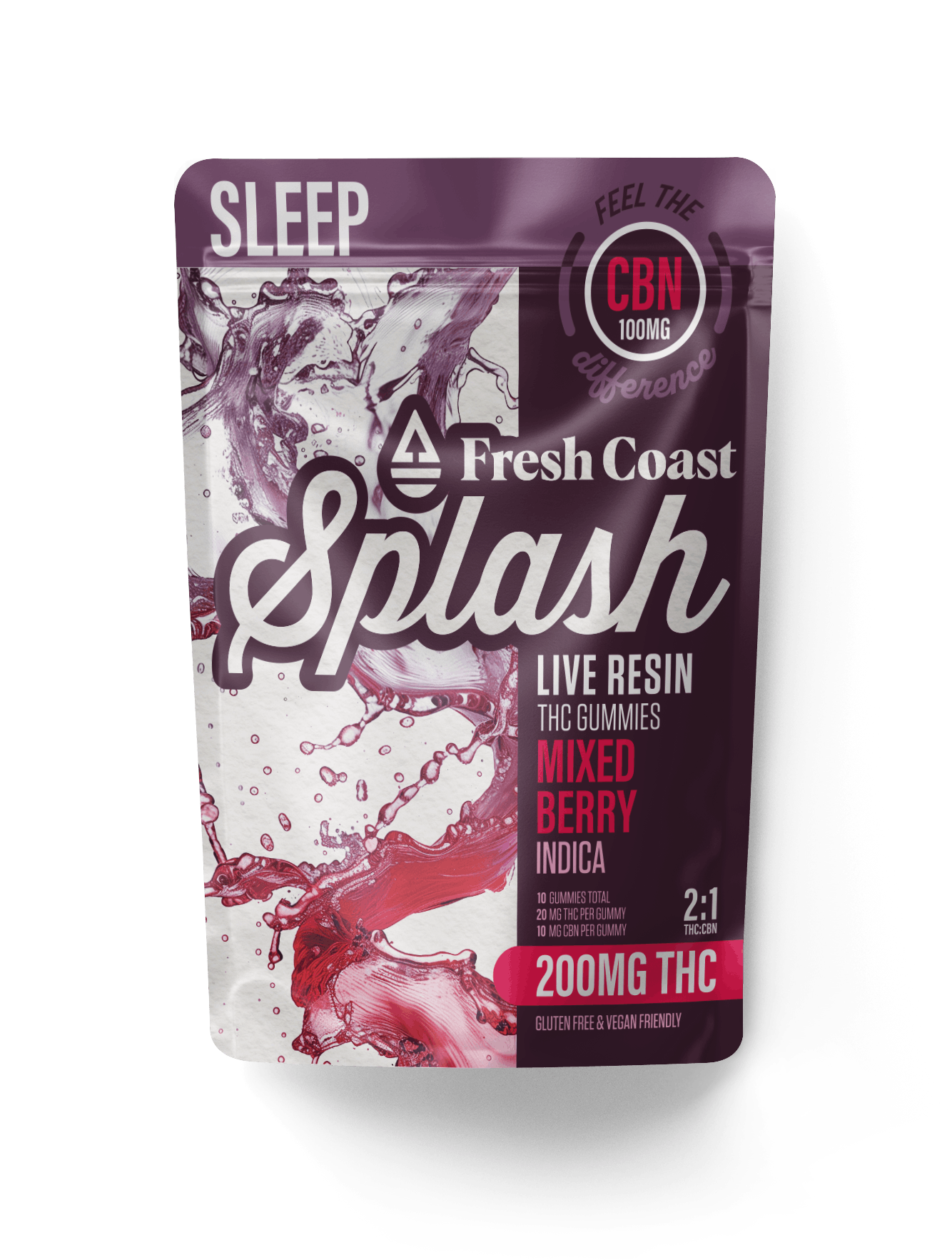 Photograph of product: Fresh Coast Splash - Mixed Berry - 2:1 Sleep Gummies - 200mg - Oui'd