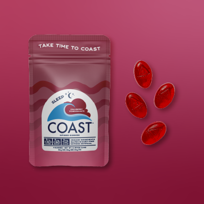 Photograph of product: Coast | SLEEP | 4pk Cranberry Pomegranate Gummies | 5mg CBN: 5mg CBD :5mg TH-oui