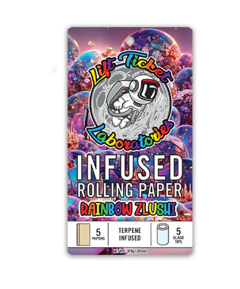 Photograph of product: Lift Ticket - Rainbow Zlushi Infused Rolling Papers + Glass Tips Kit - 5pk