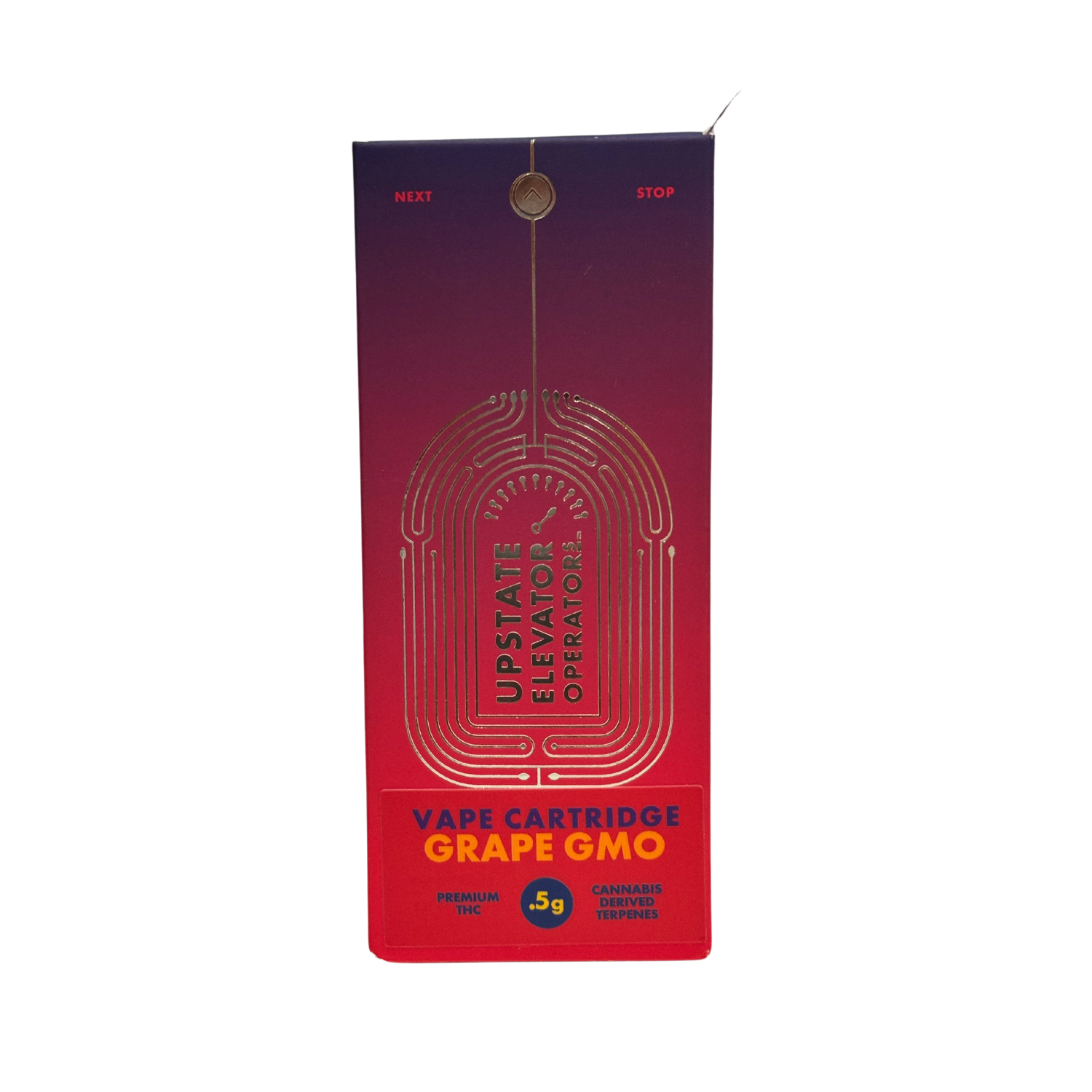 Photograph of product: Distillate Vape Cartridge  - .5g | Upstate Elevator Operators | Grape GMO