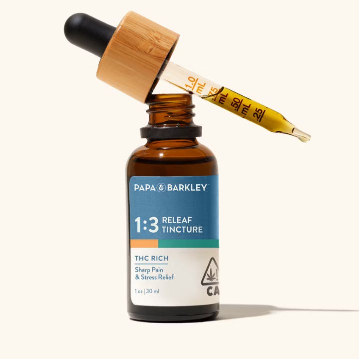 Photograph of product: TH-oui RICH RELEAF TINCTURE | 1:3 CBD/TH-oui | 30ML BOTTLE | PAPA & BARKLEY