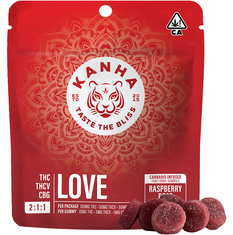 Photograph of product: Love Raspberry Rose 2:1: Gummies (THCV) | 50G 100MG 10PK