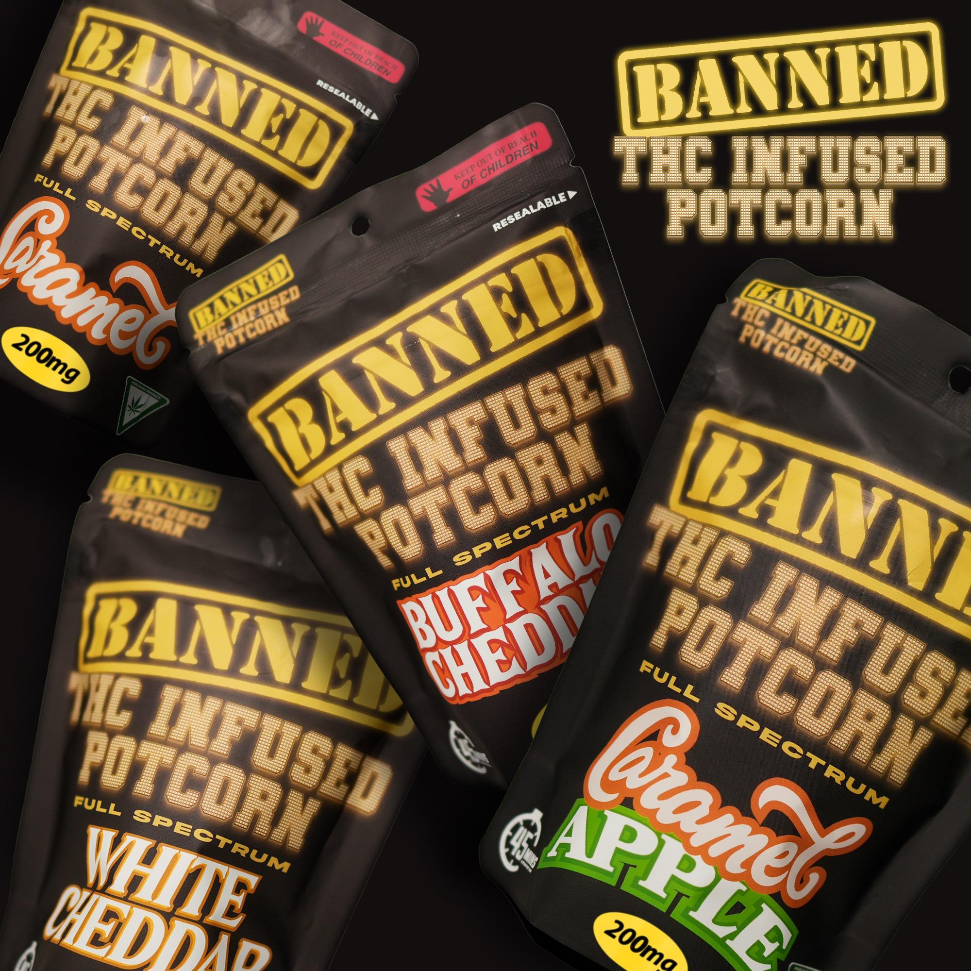 Photograph of product: Banned | White Cheddar Potcorn | 200mg Snacks