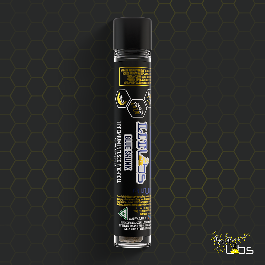 Photograph of product: Blue Skunk | 1.2G Bubble au chocolat+Live Resin+CBG Infused Preroll