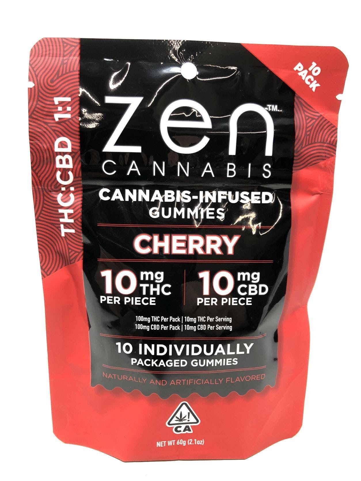 Photograph of product: ZEN CHERRY 1:1 TH-oui:CBD GUMMIES 10PK