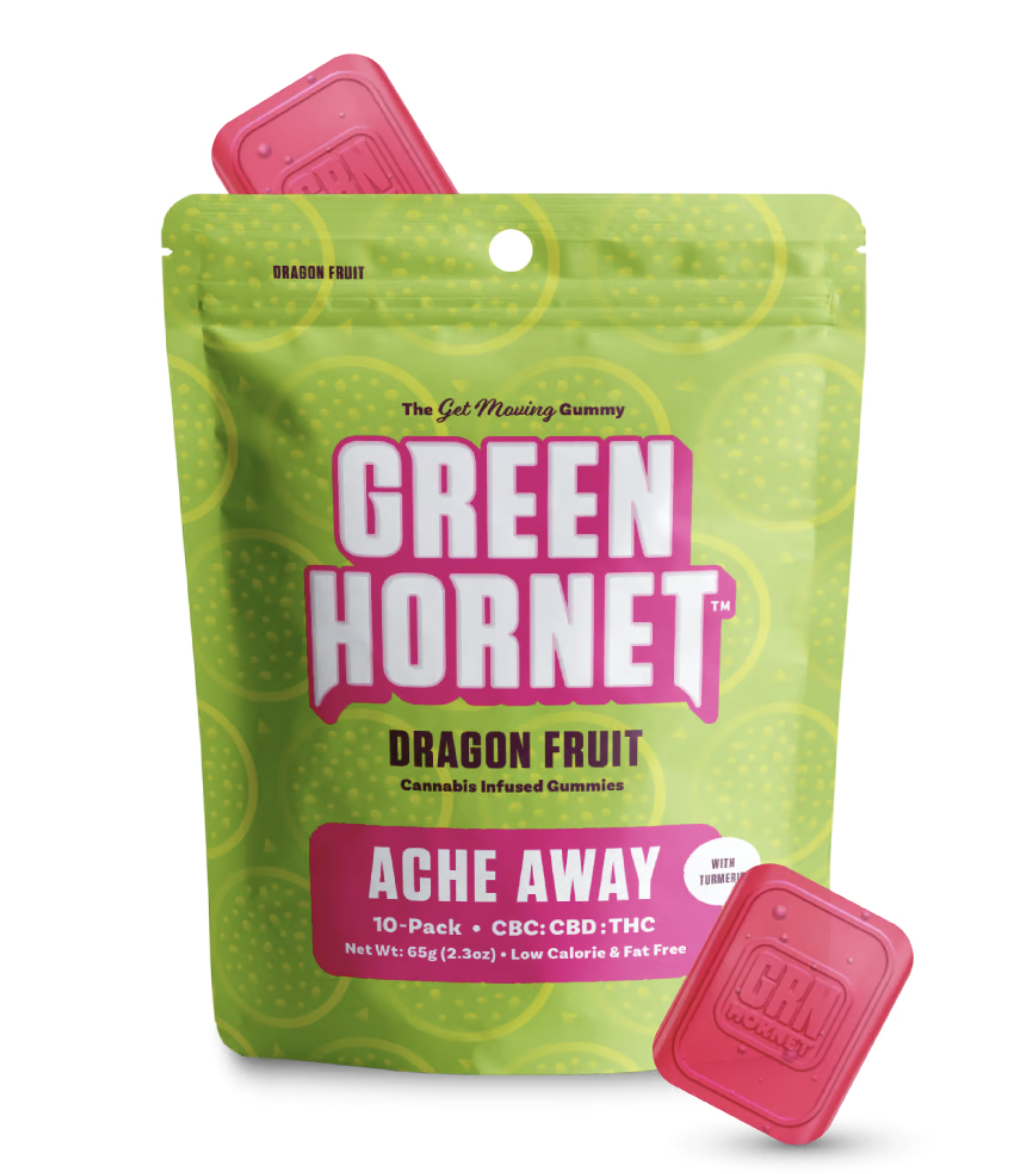 Photograph of product: Green Hornet | Ache Away | Dragon Fruit | 200MG CBC / 120MG CBD/ 100MG TH-oui | 10pc