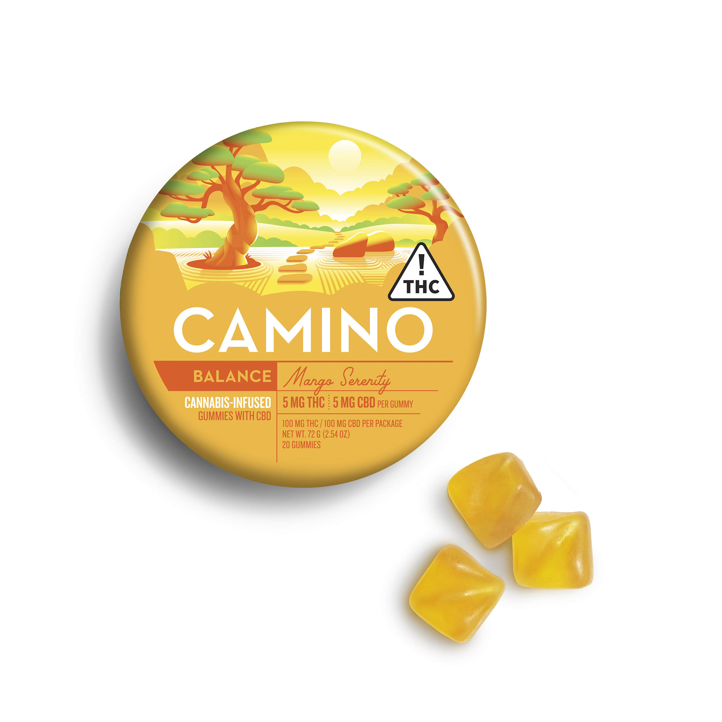 Photograph of product: Camino Balance | Mango Ratioed Gummies 100mg (20-Pack | 5mg Each)