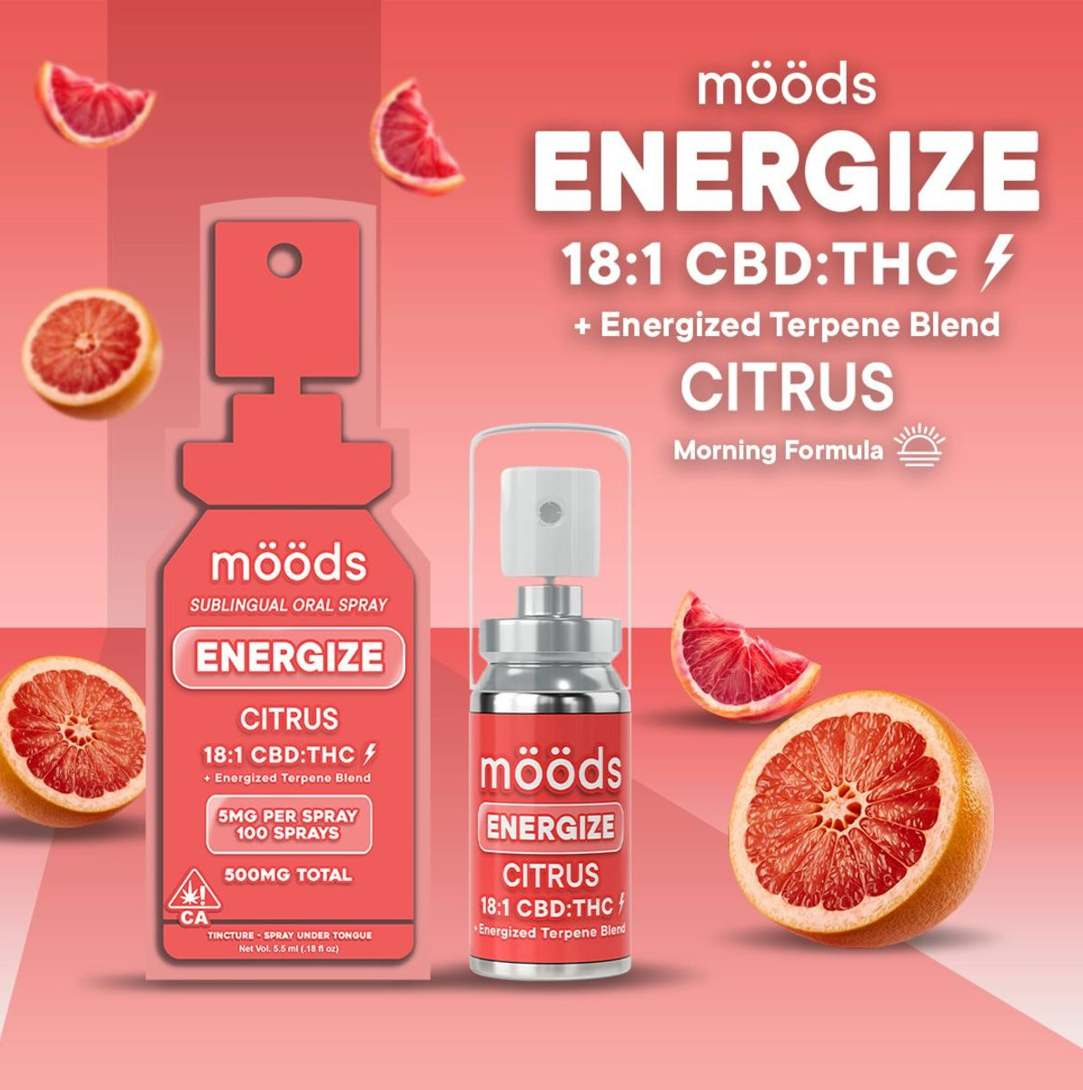 Photograph of product: Moods, 18:1 Energize Spray Tincture, Citrus