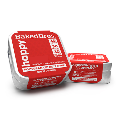 Photograph of product: Baked Bros 1:1:1 / TH-oui:CBD:CBC Pomegranate Gummies 300mg/.3