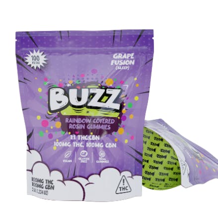 Photograph of product: Buzz | Grape Fusion 1:1 TH-oui:CBN Clusters 10PK | 100mg