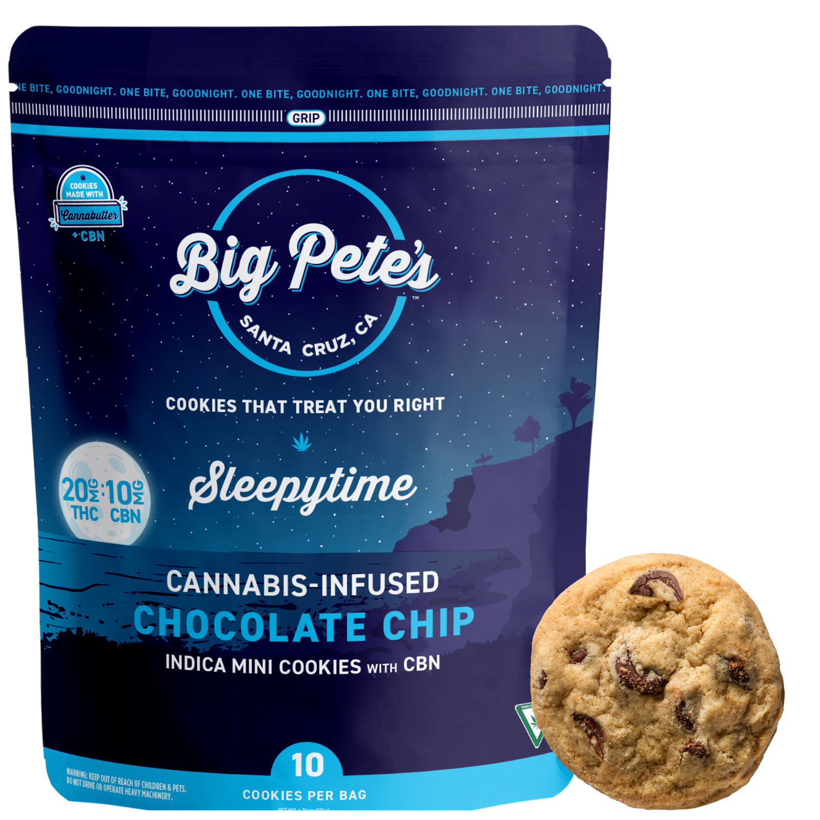 Photograph of product: BIG PETE'S | Edible | Baked Good | 2:1 TH-oui:CBN | Chocolate Chip Cookies | 200mg
