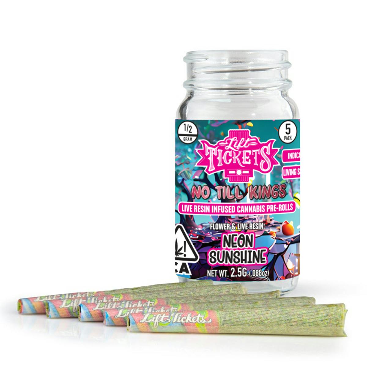 Photograph of product: LIFT TICKETS X NO TILL KINGS: NEON SUNSHINE 2.5G INFUSED PREROLL 5PK
