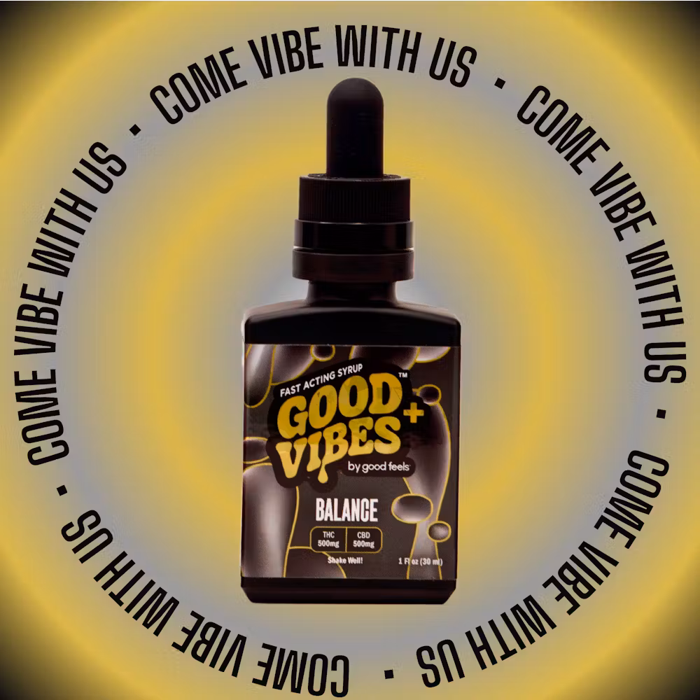 Photograph of product: Good Vibes + | Balance Unflavored Beverage Enhancer | 500mg TH-oui 500mg CBD