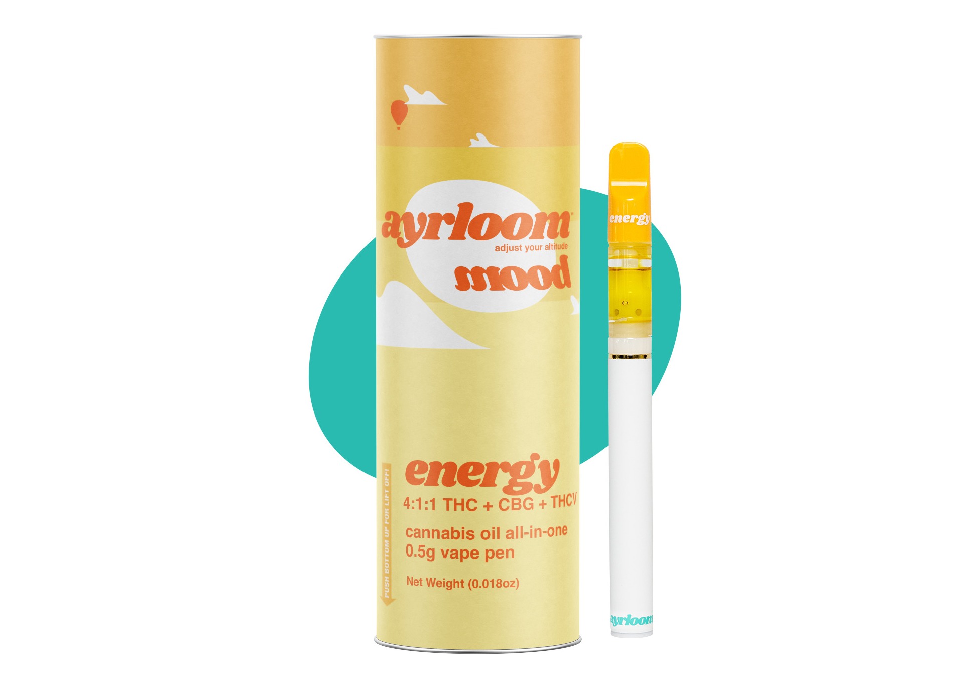 Photograph of product: Ayrloom Mood | Energy | 4:1:1 TH-oui / CBG / TH-ouiV | Disposable | 1g