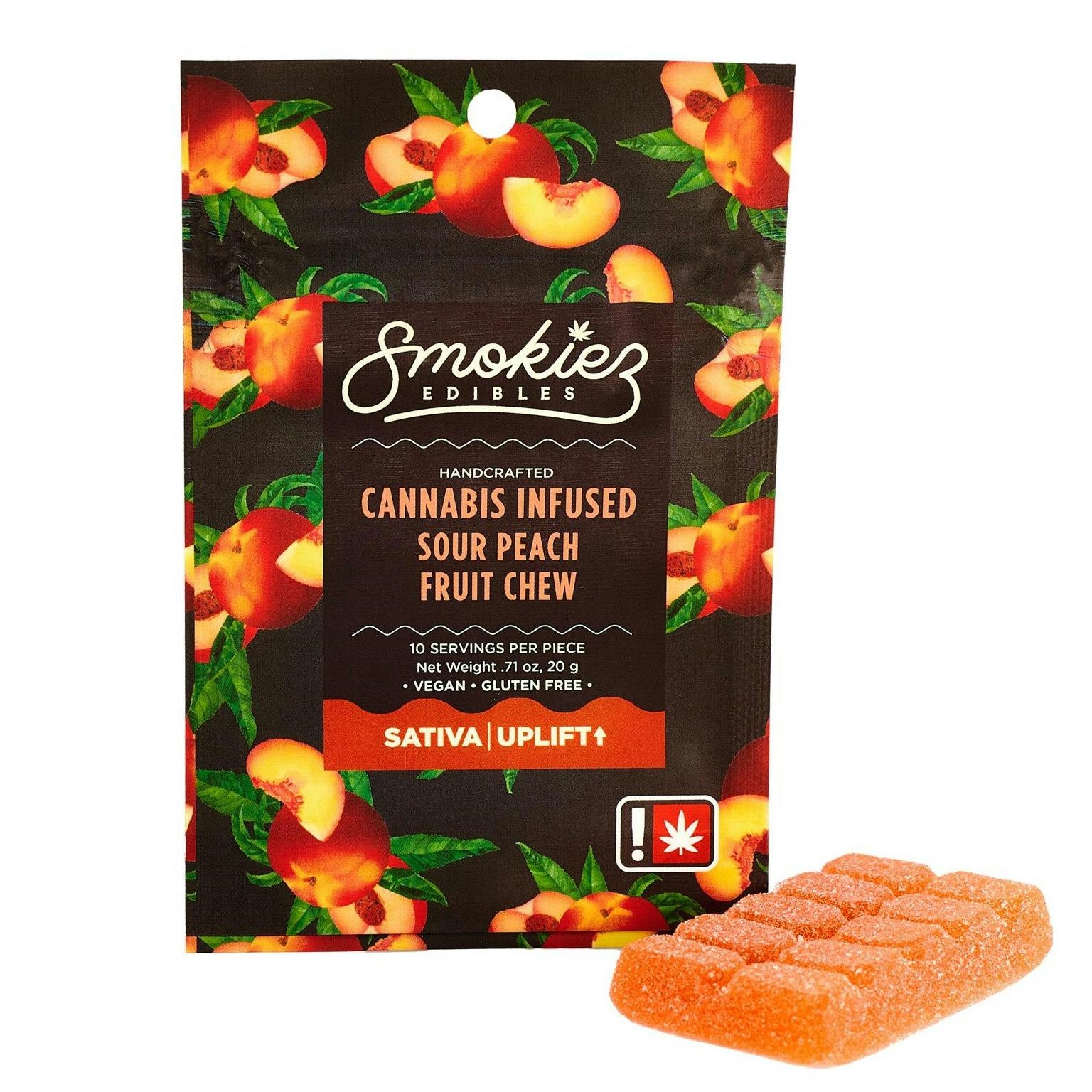 Photograph of product: Smokiez | Single | 100mg | Sour Peach | Oui'd | Uplift | Gummy