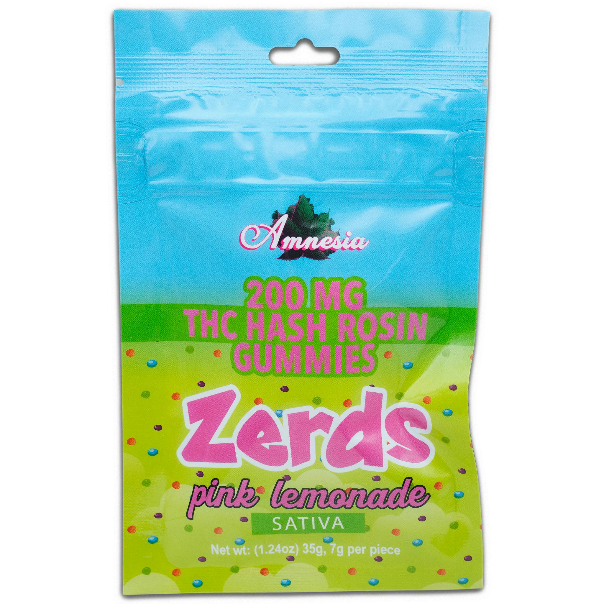 Photograph of product: Amnesia - 200mg Zerds au chocolat Rosin Gummies - Pink Lemonade