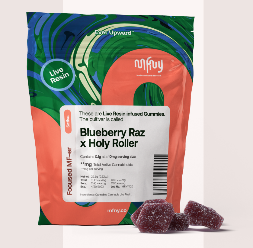 Photograph of product: MFNY | Gummies 3 Pack | Focused | Blueberry Raz x Holy Roller Live Resin | 30mg