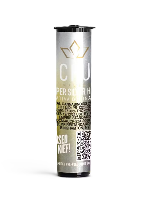 Photograph of product: CRU | Super Silver Haze | Kief Infused Single Pre-Roll 0.5g