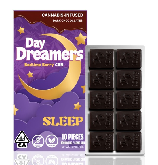 Photograph of product: Bedtime Berry Semi-Sweet 2:1 TH-oui:CBN Chocolate Bar - Day Dreamers