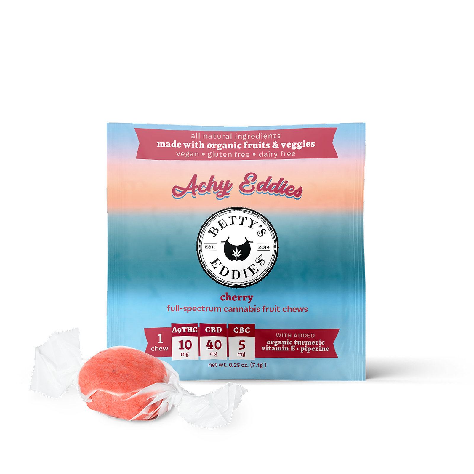 Photograph of product: Betty's Eddies - Cherry  - 1:4:5 10mg Chews