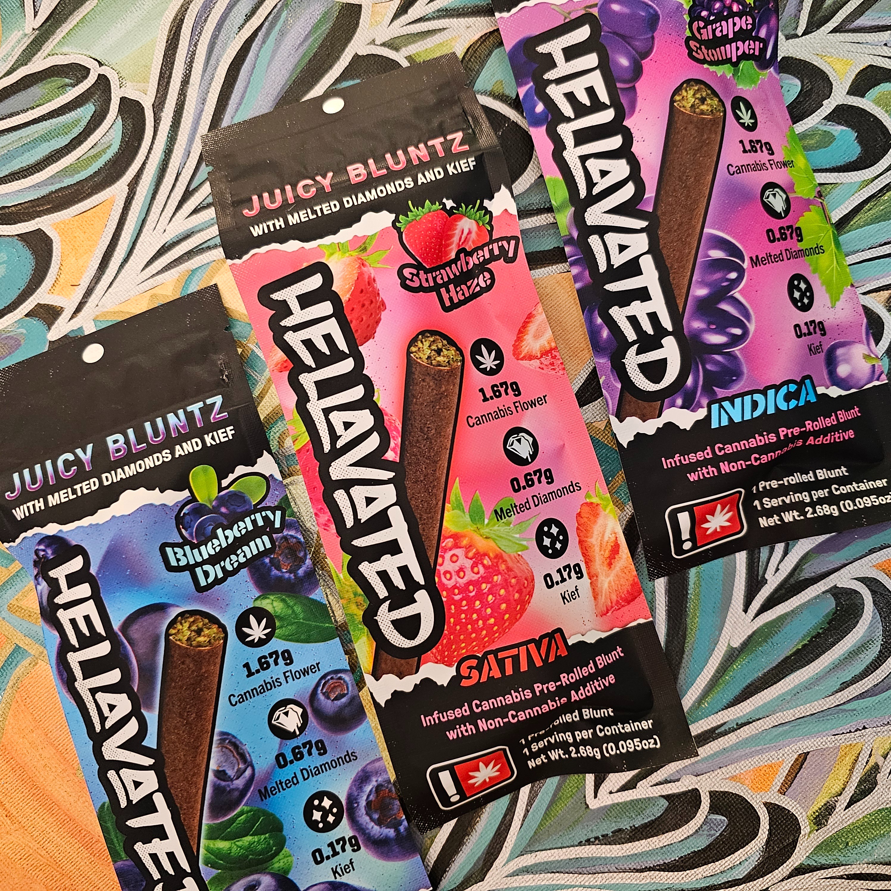 Photograph of product: Hellavated Juicy Bluntz 2.5g Bomb Pop Oui'd Infused Blunt