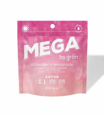 Photograph of product: Gron: Mega Strawberry Lemonde 1:1 TH-oui:CBC | 100mg TH-oui | 10pk