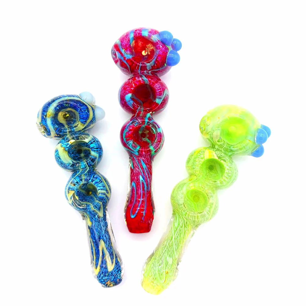 Photograph of product: 6'' Triple Bowl Assorted Color Heavy Duty Thick Glass Hand Pipe