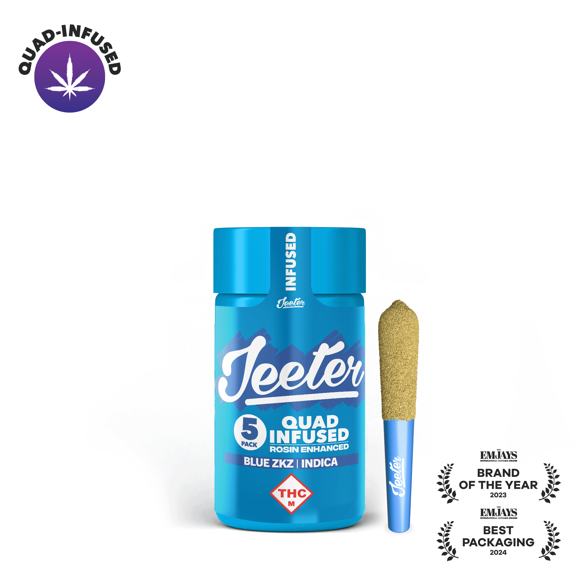 Photograph of product: Blue ZKZ Quad Infused Baby Jeeter Pre-Roll | 5-pack