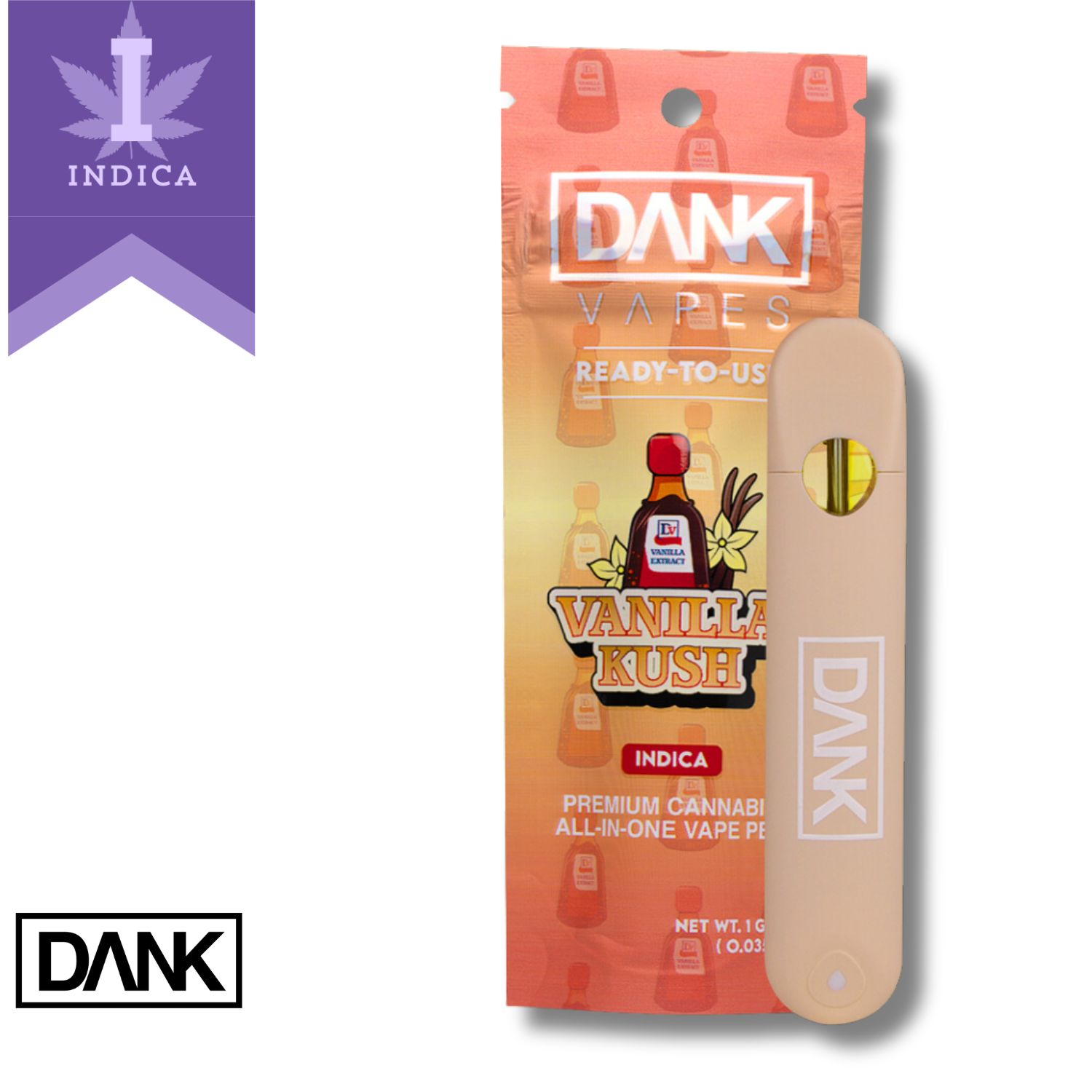 Photograph of Product: Dank | Vaporizer | Disposable 1.0g | 1pk | Vanilla Kush | 1ml