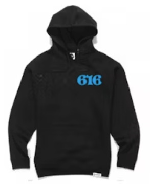 Photograph of product: Grand Rapids 616 Black Hoodie