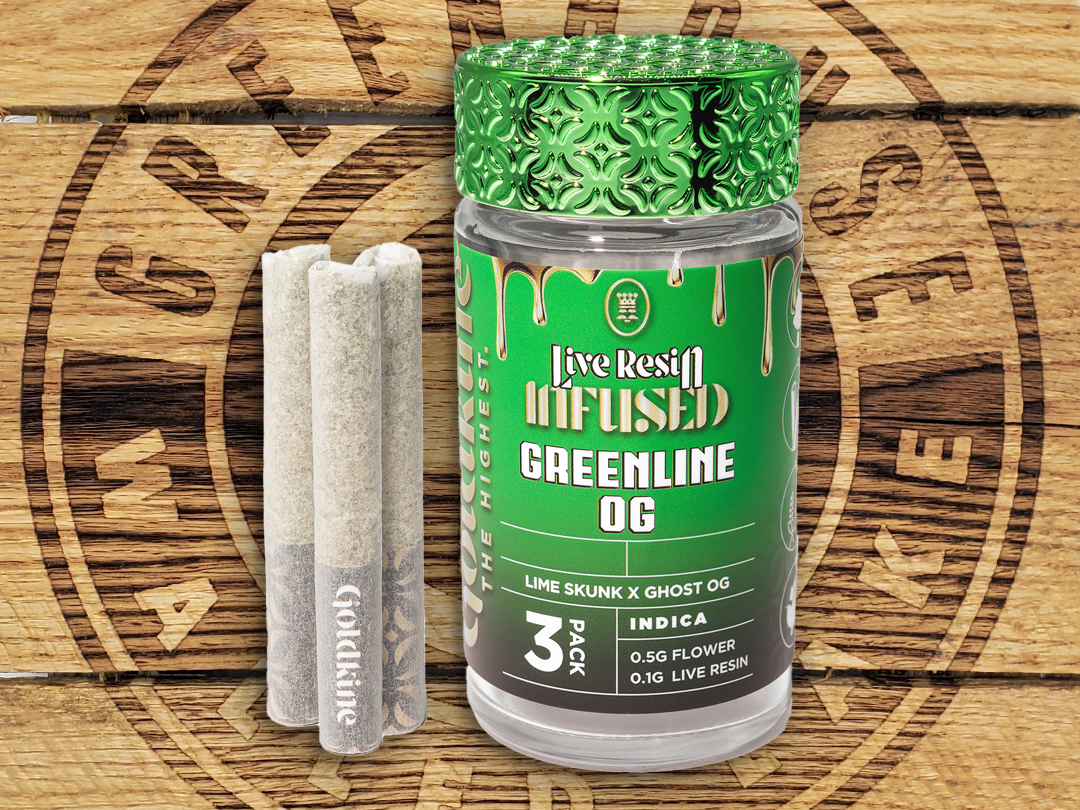 Photograph of product: Goldkine | Greenline OG | 0.6g Infused Pre Roll 3pk