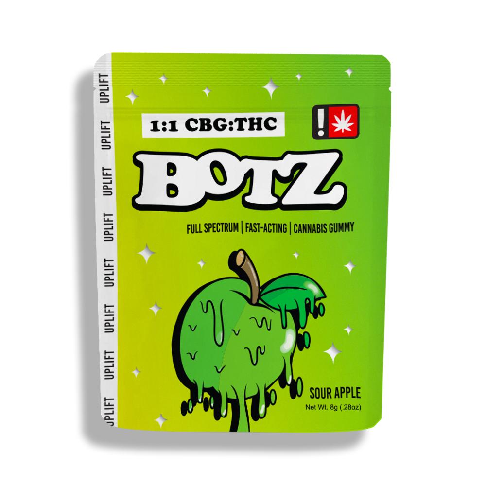 Photograph of product: Sour Botz 100mg 1:1 CBG:TH-oui SOUR APPLE Oui'd Oui'd Gummy