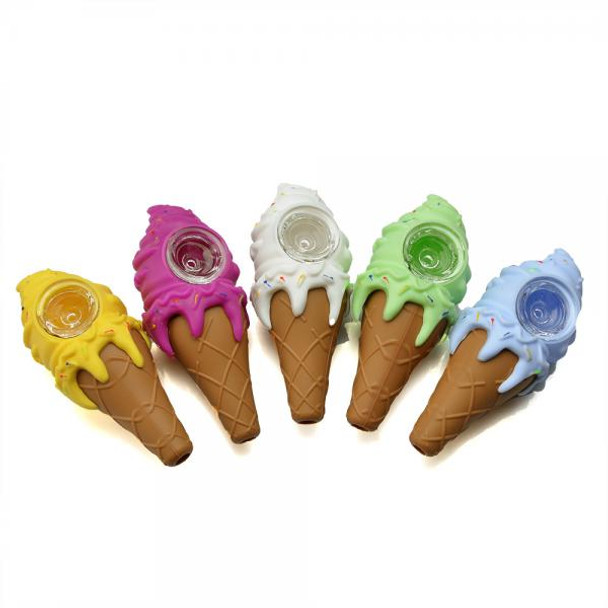 Photograph of product: Silicone Pipe with Glass Bowl | Ice Cream Cone Style