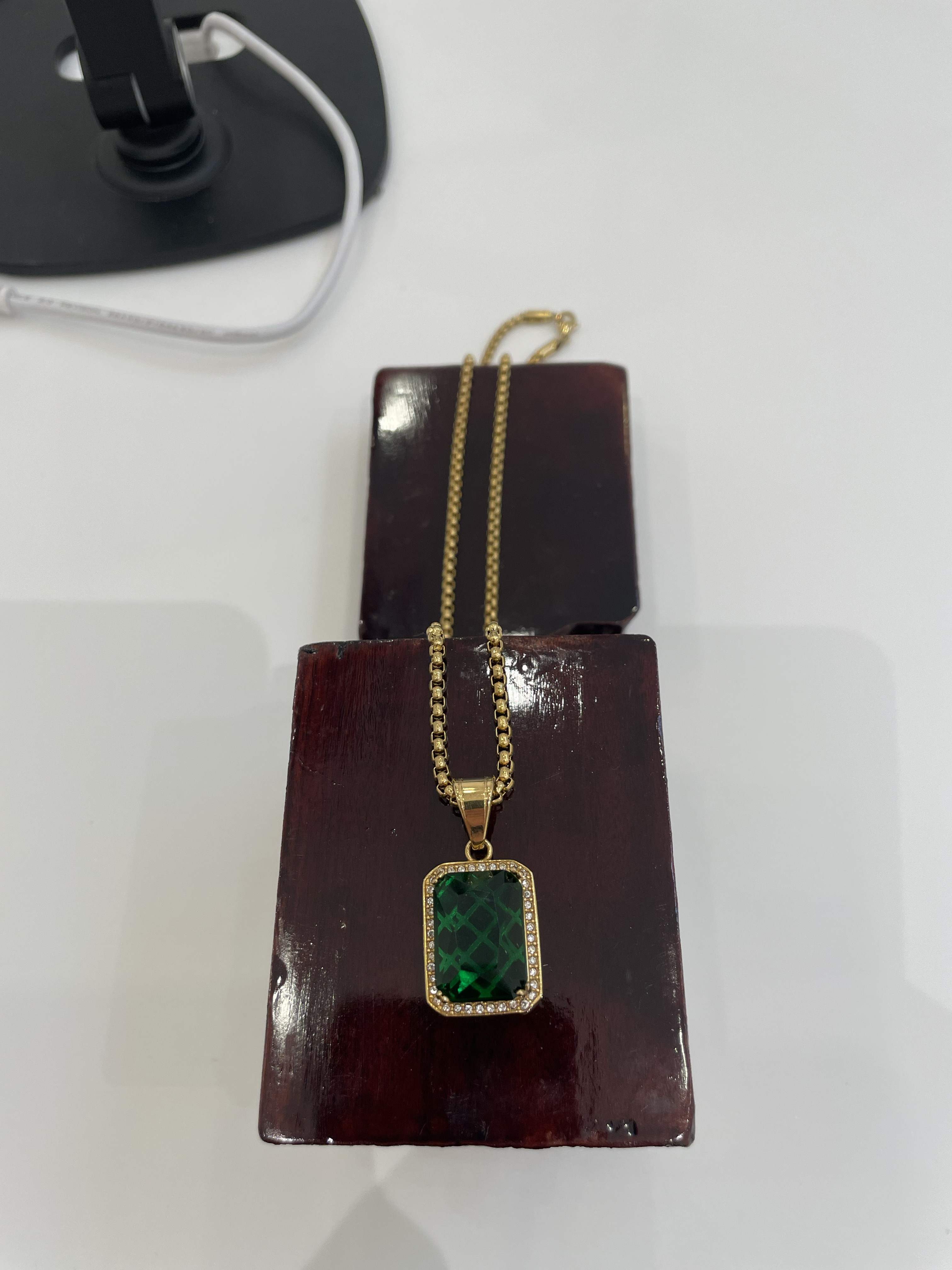 Photograph of product: Brooklyn or Bust | Square Jade Stone Pendant (Stainless Steel Chain)