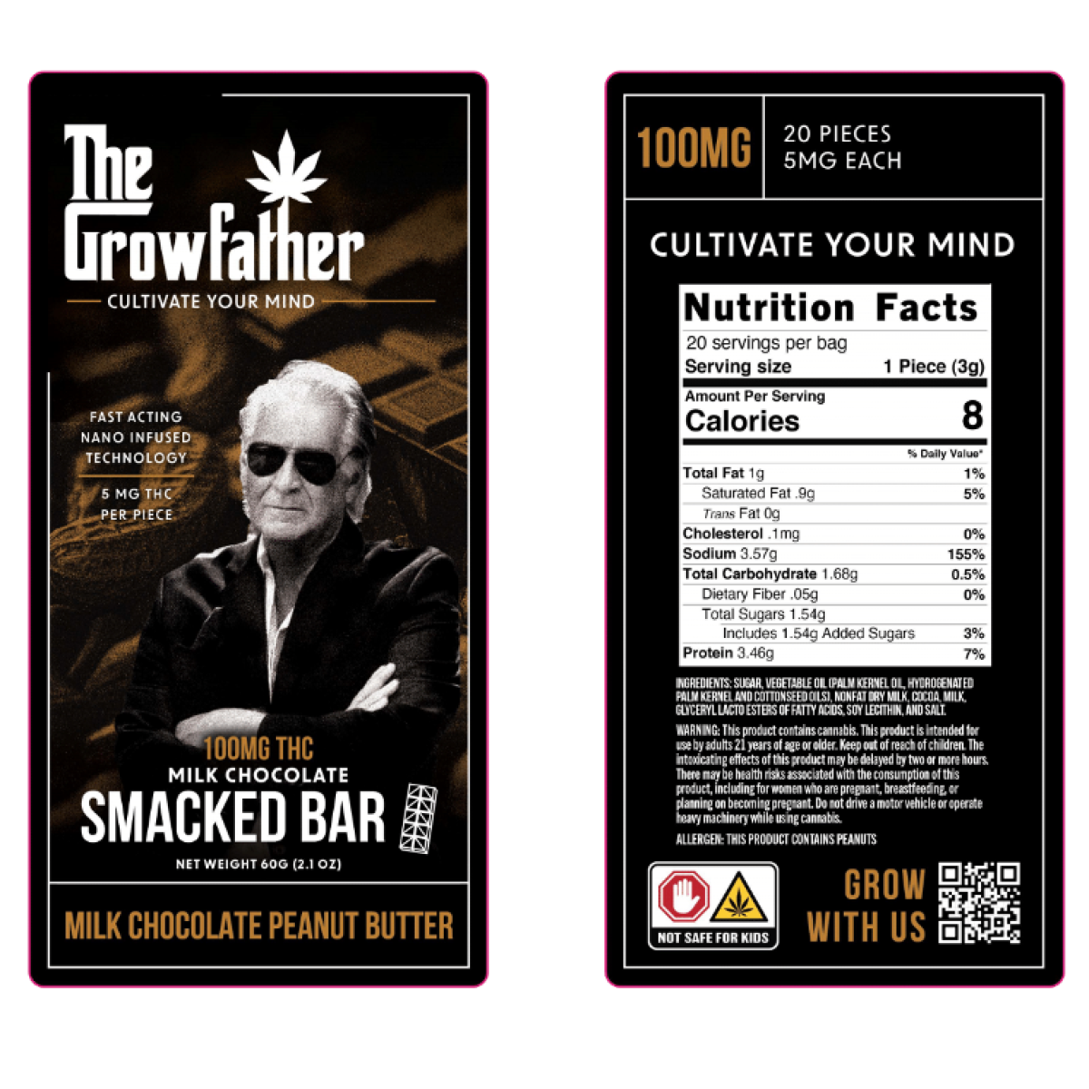 Photograph of product: The Growfather | Smacked Bar - Peanut Butter Cup Chocolate Bar - 100mg 20pcs