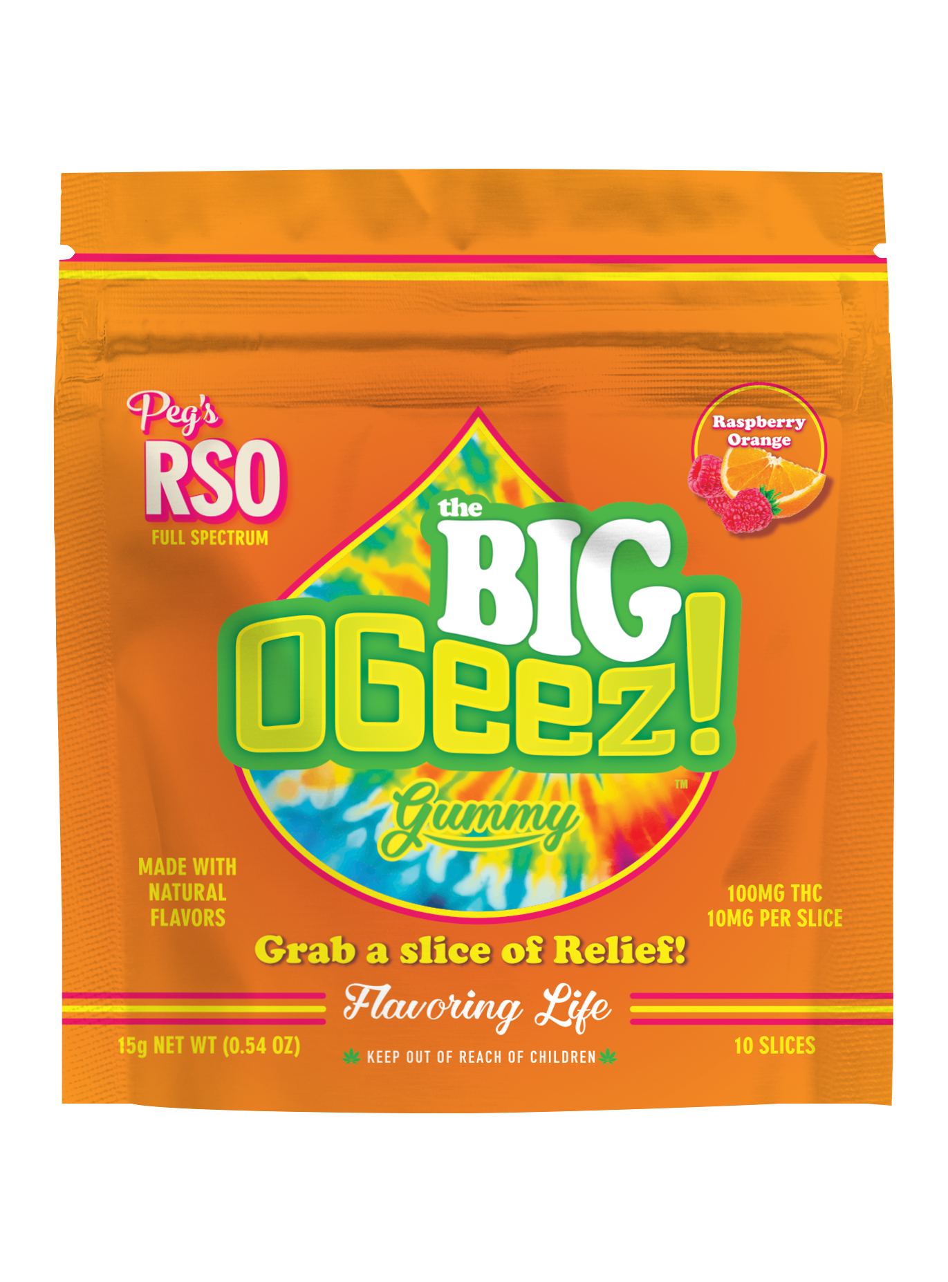 Photograph of product: OGEEZ Big Ogeez! RSO Gummies 100mg - Raspberry Orange