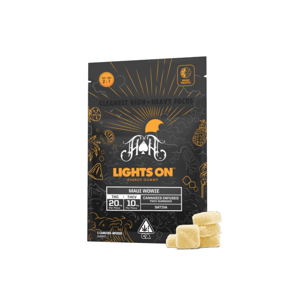 Photograph of product: Heavy Hitters Lights On Maui Wowie 2:1 TH-oui:TH-ouiV Gummies 150mg