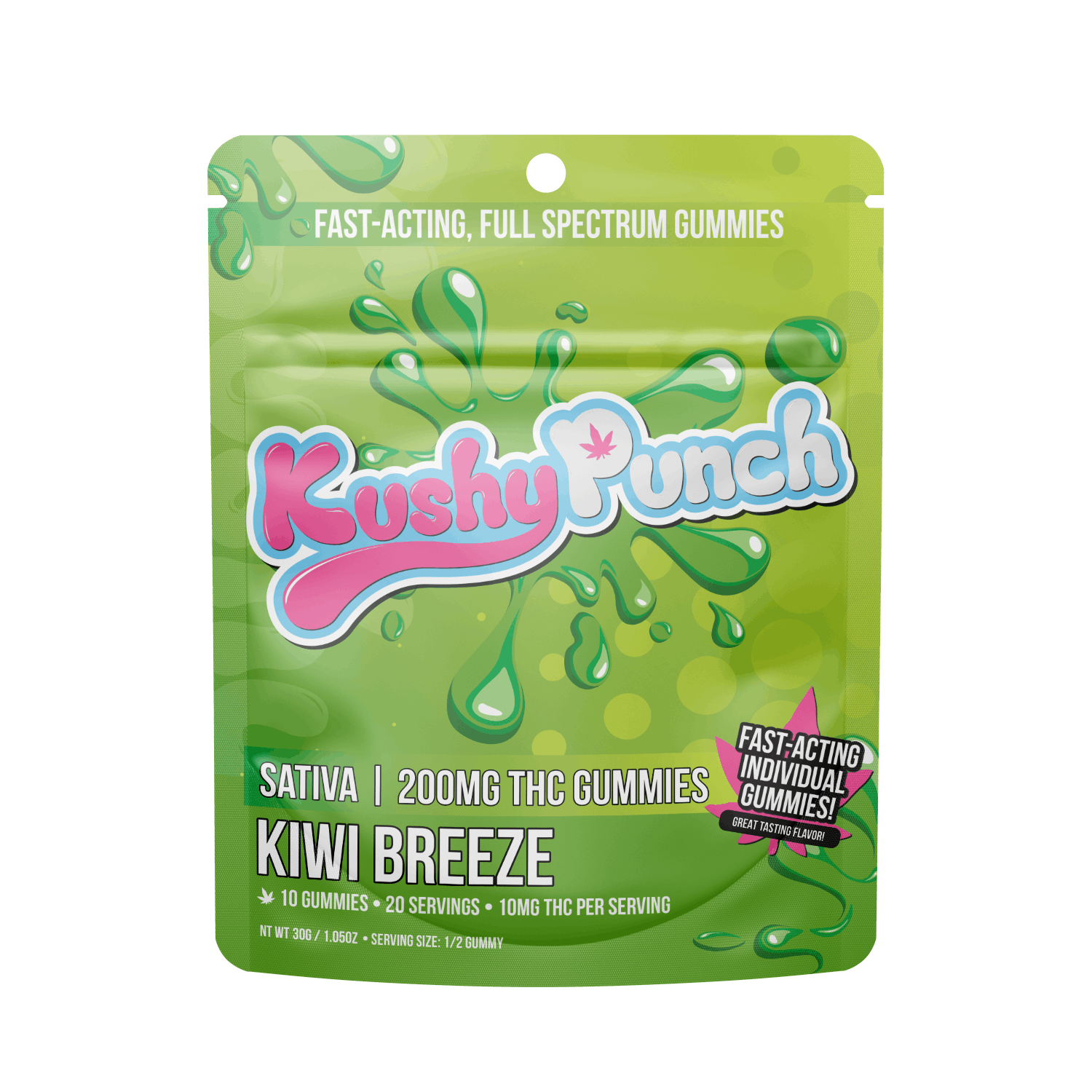 Photograph of product: Kushy Punch Kiwi Breeze (Individuals) 200mg Gummies