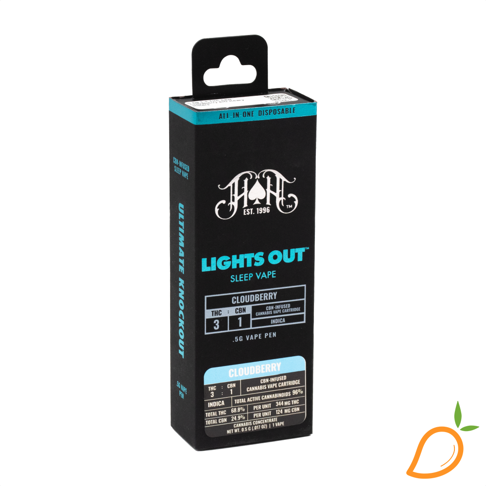 Photograph of product: 0.5g 3:1 TH-oui:CBN Cloudberry AIO Heavy Hitters