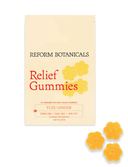 Photograph of product: Reform Botanicals | Relief  Gummy | 1mg TH-oui: 25mg CBD: 5mg CBG | 10 Pack