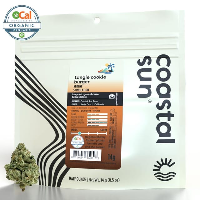 Photograph of product: Tangie Cookie Burger Greenhouse Flower 14g