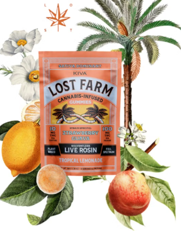 Photograph of product: Lost Farms | Tropical Lemonade x Ztrawberry Guava | 100mg Live Rosin Gummies | Sativa