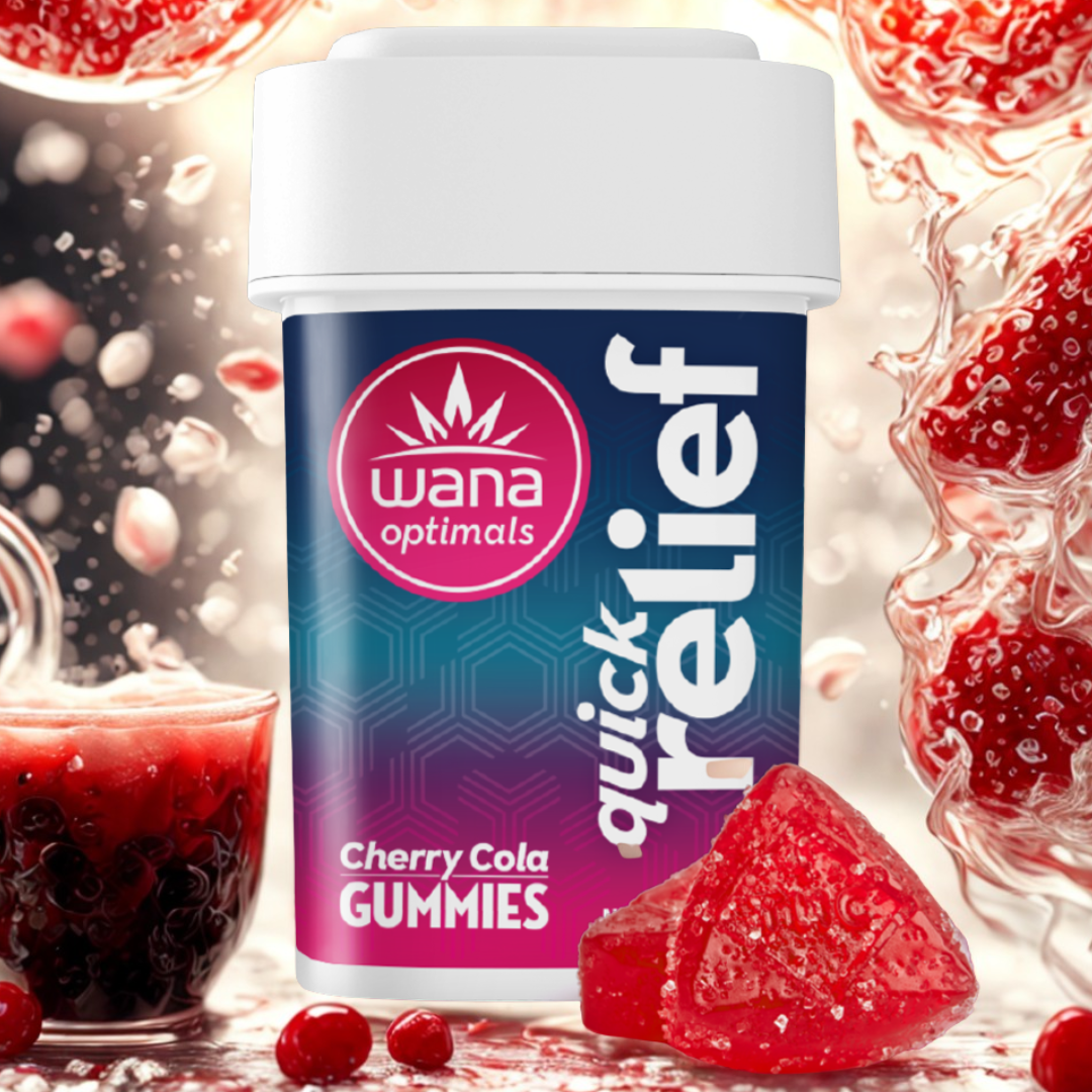 Photograph of product: Quick Relief | Cherry Cola | 1:1:1 TH-oui : CBC : CBG | Fast-Acting | 20pk