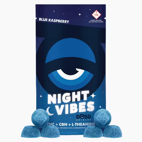 Photograph of product: REC | DOSD | Blue Raspberry Night Vibes 1:1 | Gummy | 100mg