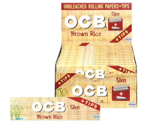 Photograph of product: OCB Brown Rice Slim Papers w/ Tips